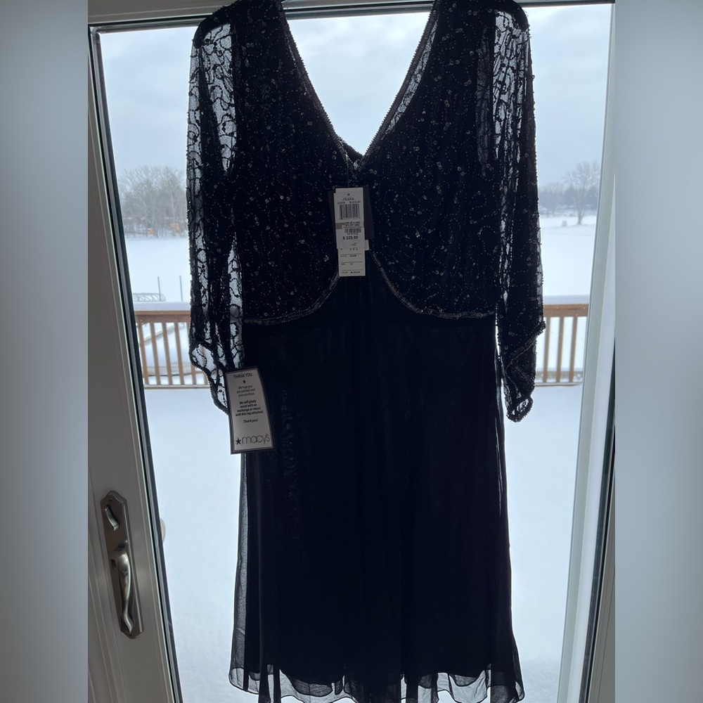 J Kara Black Beaded Long Sleeve Dress